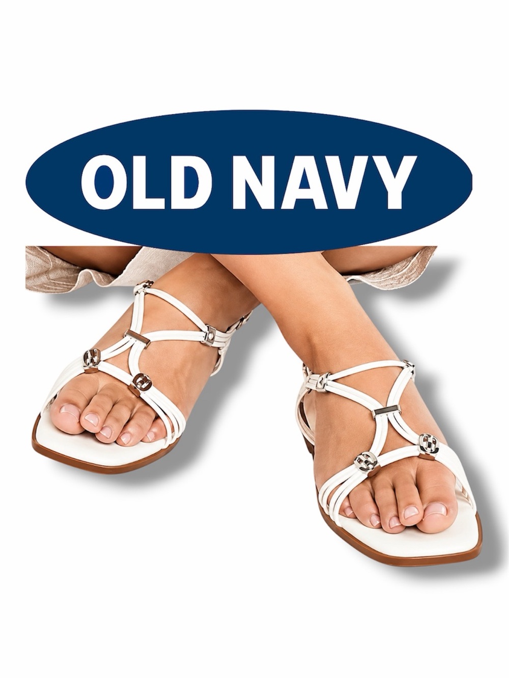 Faux-Leather Strappy Hardware Sandals Flat OLD NAVY Size 9.5